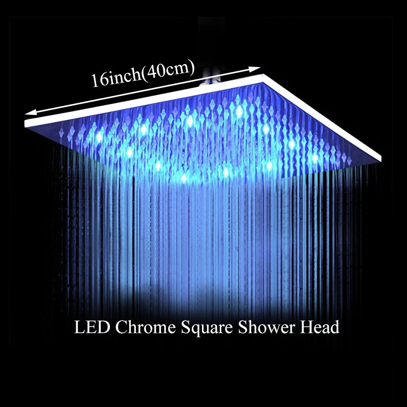 Rainfall Shower Head LED Changing 12/16" Square Brass Shower Head Faucet Bathroom Accessory Top Over-head Shower Sprayer