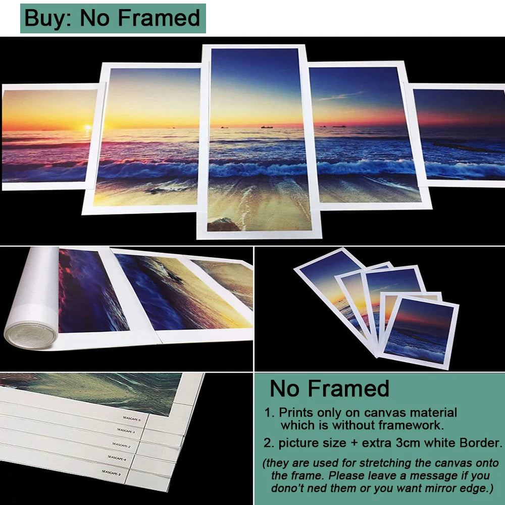 5 Pieces Canvas Wall Arts Landscape Poster Painting Nature Dramatic Scenery Wallpaper Colorful Interior Artwork Framework