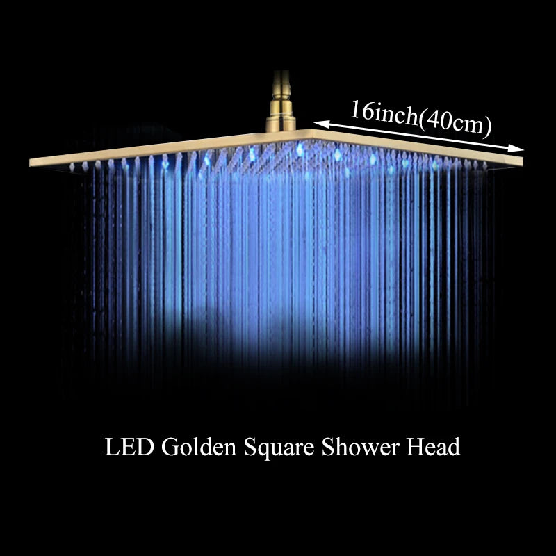 Rainfall Shower Head LED Changing 12/16" Square Brass Shower Head Faucet Bathroom Accessory Top Over-head Shower Sprayer