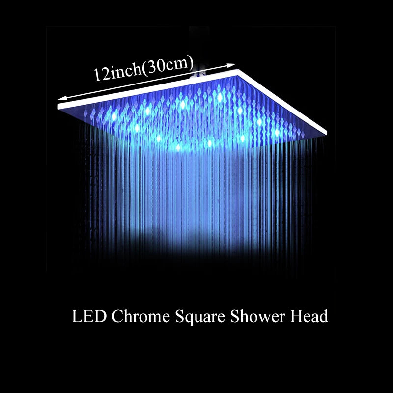 Rainfall Shower Head LED Changing 12/16" Square Brass Shower Head Faucet Bathroom Accessory Top Over-head Shower Sprayer
