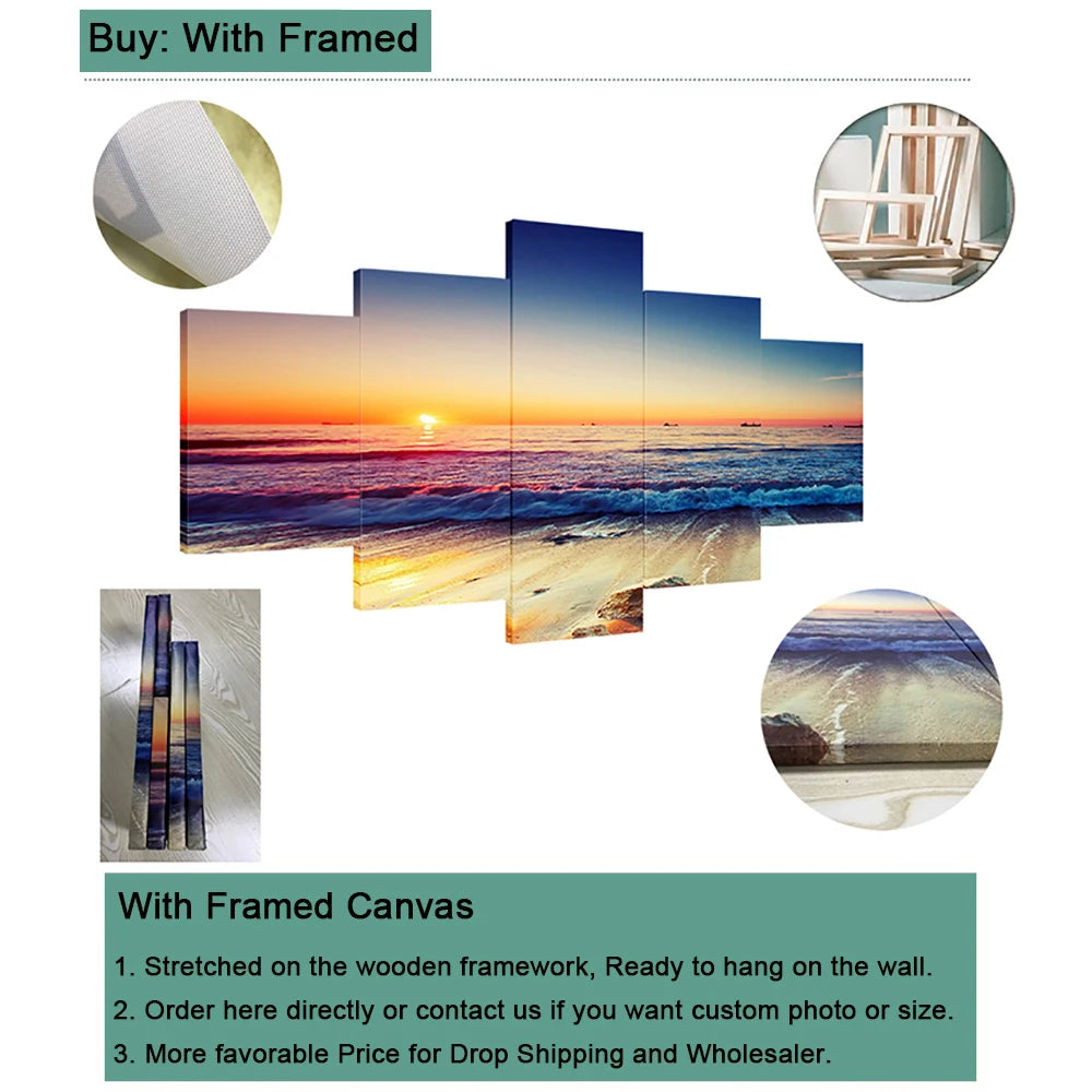 5 Pieces Canvas Wall Arts Landscape Poster Painting Nature Dramatic Scenery Wallpaper Colorful Interior Artwork Framework