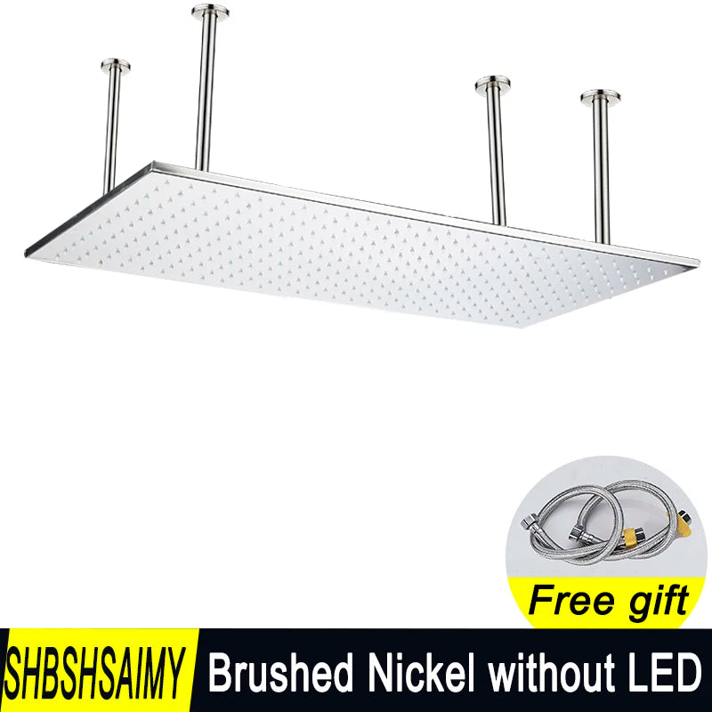 SHBSHAIMY Chrome Shower Head LED Light 40*80cm Large Rainfall Chrome Rainfall Faucet Bathroom Tap Stainless Steel Square Sprayer
