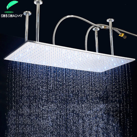 SHBSHAIMY Chrome Shower Head LED Light 40*80cm Large Rainfall Chrome Rainfall Faucet Bathroom Tap Stainless Steel Square Sprayer