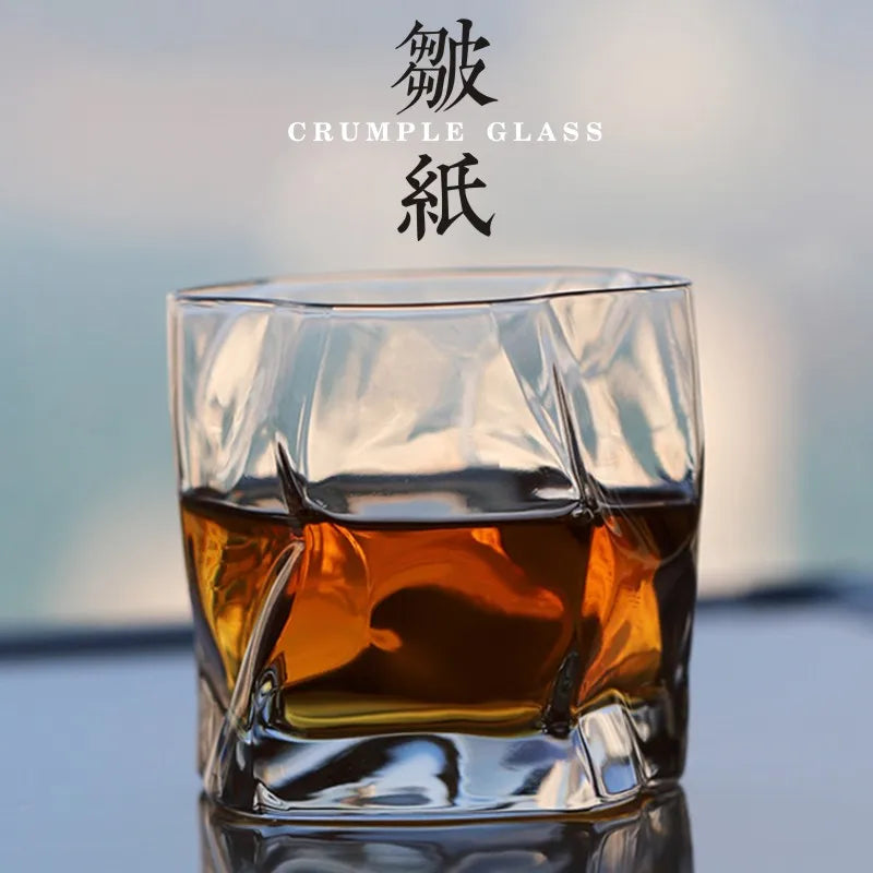 Chamvin Japanese Edo Designer Crumple Paper Irregular Shape Crystal Wine Spirit XO Brandy Cup Whisky glass