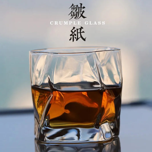 Chamvin Japanese Edo Designer Crumple Paper Irregular Shape Crystal Wine Spirit XO Brandy Cup Whisky glass