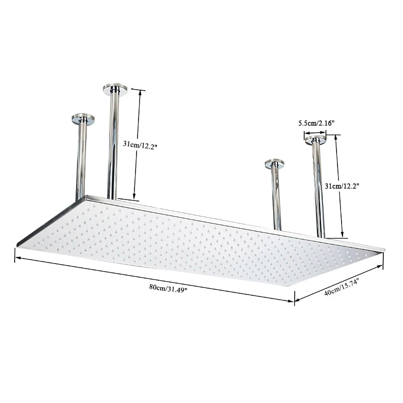 SHBSHAIMY Chrome Shower Head LED Light 40*80cm Large Rainfall Chrome Rainfall Faucet Bathroom Tap Stainless Steel Square Sprayer