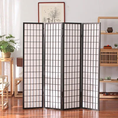 Japanese Tavern Folding and Moving Solid Wood Screen Partition Porch Fashion White Non-Woven Fabrics Divider Curtain For Home