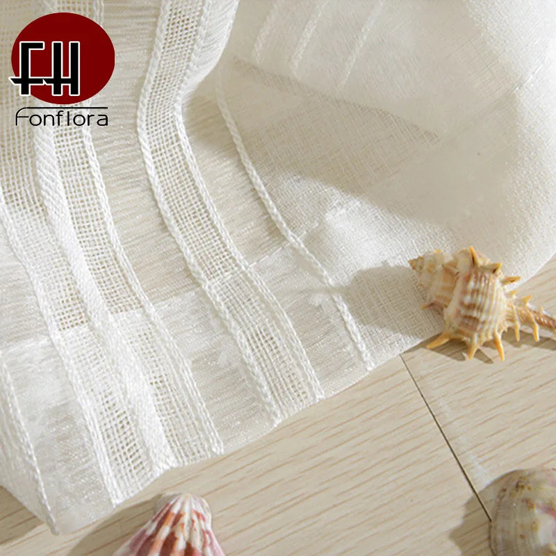 Window Curtains, Tulle, Sheer, Cortinas, Curtains for living room, Partition, Home Interior, White, Striped, Drapes for Bedroom