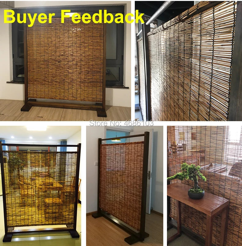Chinese Style Natural Reed Folding Wood Room Screens Partition Porch Outdoor Divider for Hotel Coffee/Tea Room Decoration