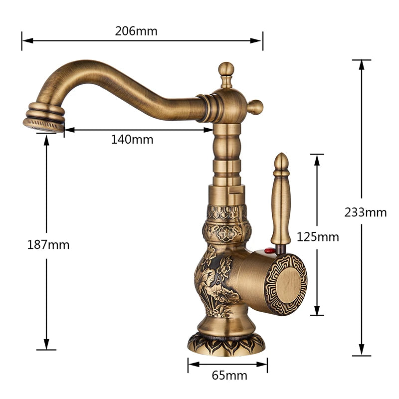 Basin Faucets Antique Brass Faucet Basin Carving Tap Rotation Single Handle Tap Mixer Taps Bathroom Vessel Sink Faucet
