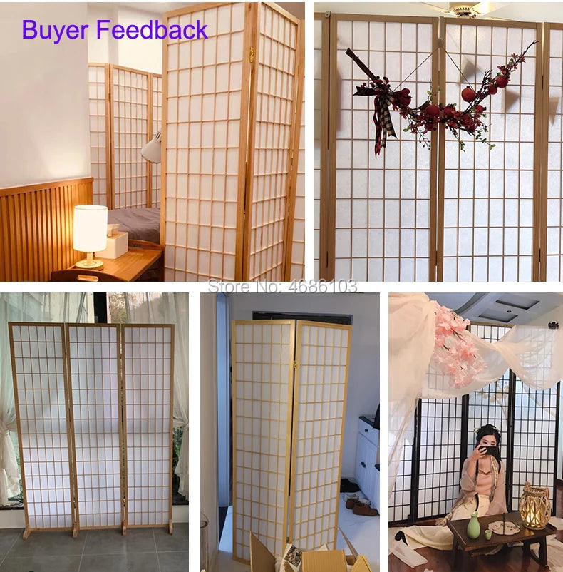 Japanese Tavern Folding and Moving Solid Wood Screen Partition Porch Fashion White Non-Woven Fabrics Divider Curtain For Home