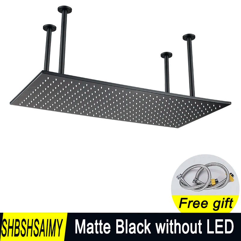 SHBSHAIMY Chrome Shower Head LED Light 40*80cm Large Rainfall Chrome Rainfall Faucet Bathroom Tap Stainless Steel Square Sprayer