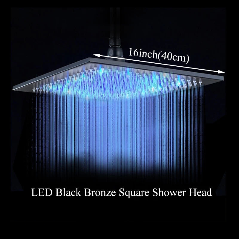 Rainfall Shower Head LED Changing 12/16" Square Brass Shower Head Faucet Bathroom Accessory Top Over-head Shower Sprayer