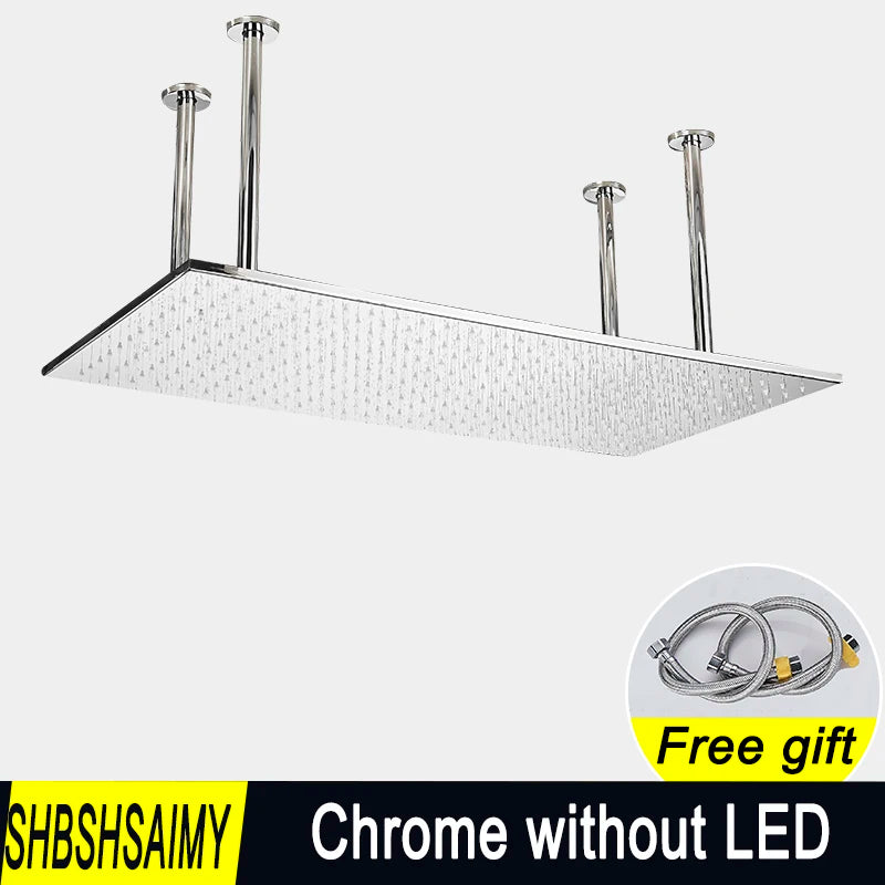 SHBSHAIMY Chrome Shower Head LED Light 40*80cm Large Rainfall Chrome Rainfall Faucet Bathroom Tap Stainless Steel Square Sprayer