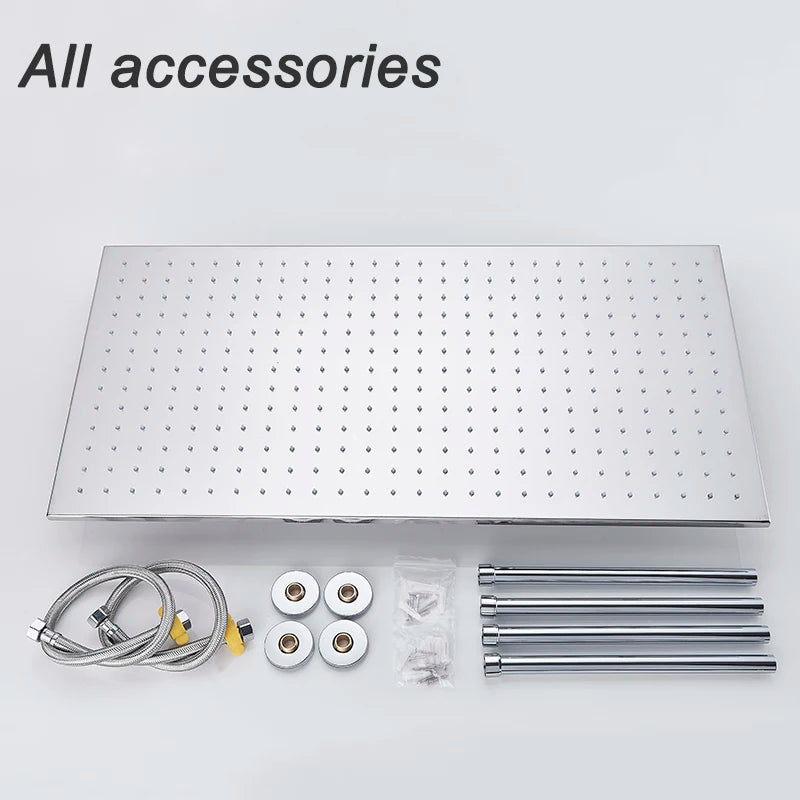 SHBSHAIMY Chrome Shower Head LED Light 40*80cm Large Rainfall Chrome Rainfall Faucet Bathroom Tap Stainless Steel Square Sprayer