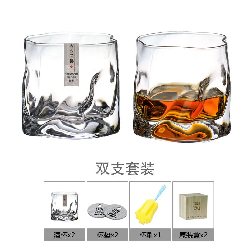 Chamvin Japanese Edo Designer Crumple Paper Irregular Shape Crystal Wine Spirit XO Brandy Cup Whisky glass