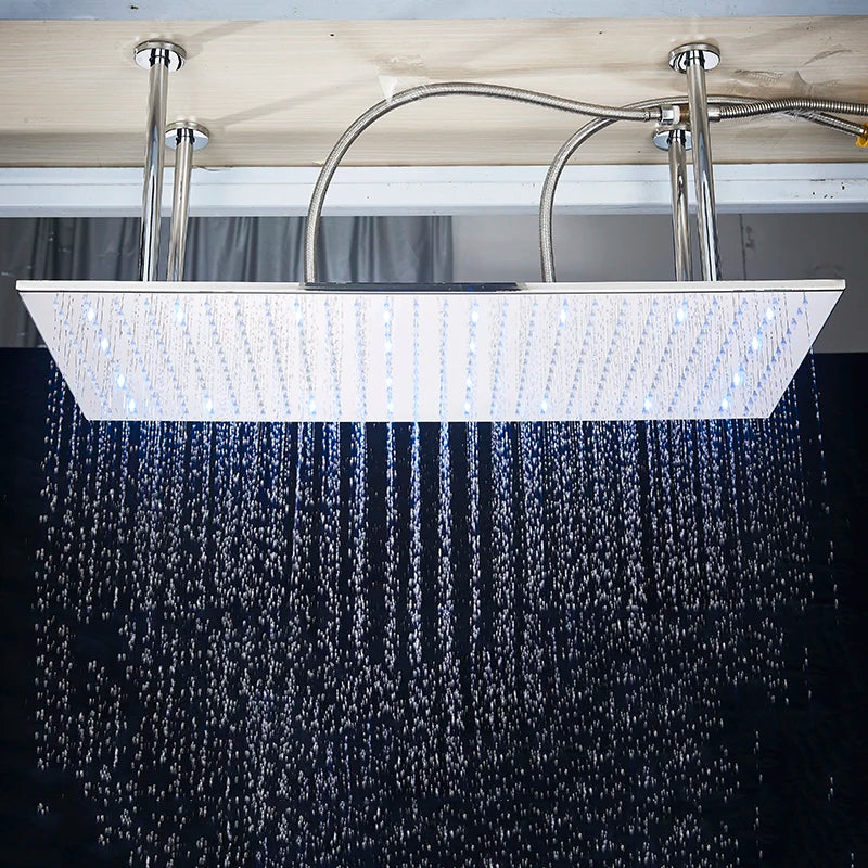 SHBSHAIMY Chrome Shower Head LED Light 40*80cm Large Rainfall Chrome Rainfall Faucet Bathroom Tap Stainless Steel Square Sprayer