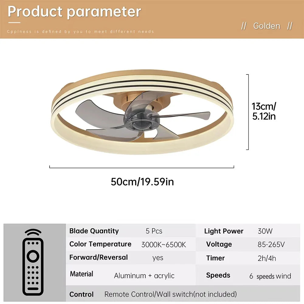 Smart Ceiling Fan with Lights and Remote 6 Speeds Dimmable LED Fan Lamp Flush Mount Ceiling Fan for Bedroom Living Room Kitchen