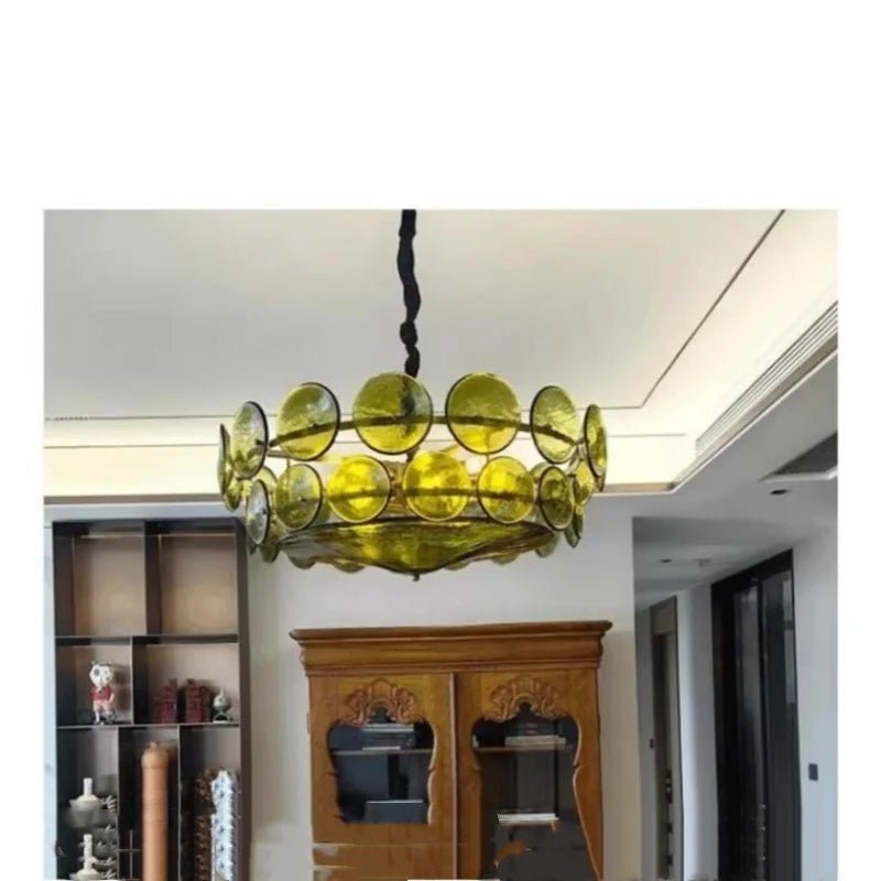 French Retro Brown Glass Pendant Lights Living Room Bedroom Restaurant Kitchen Hotel Luxury Chandeliers Home Decor Lamps Fixture