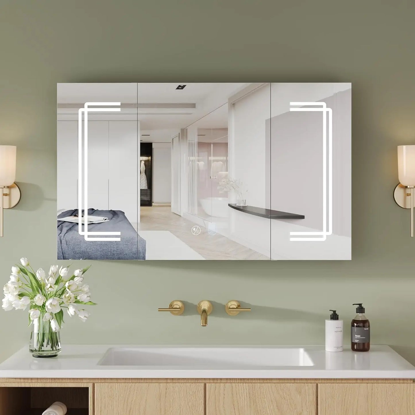 Medicine Cabinets for Bathroom with Mirror, 39.97"x 23.62" Wall Mounted LED Medicine Cabinet Organizer, Customized