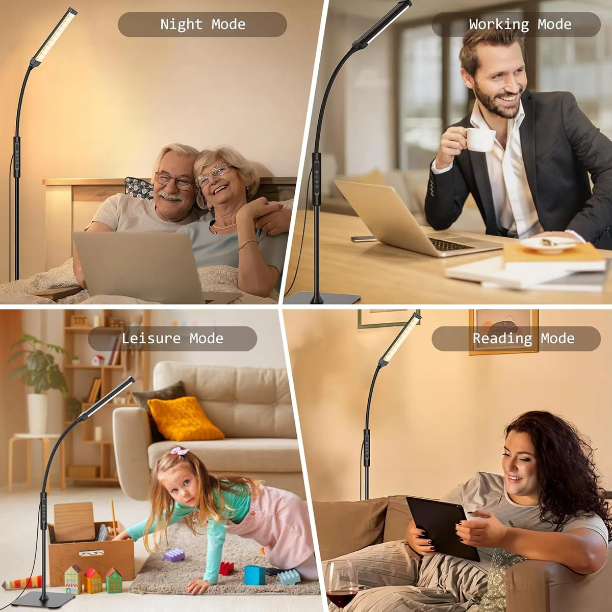 Living Room LED Floor Lamp 108 LEDs Standing Lamp  3 Color Mode Light Warm White 360°Adjustable Lights Flexible Gooseneck Dimmable USB Powered for BedRoom Reading Office