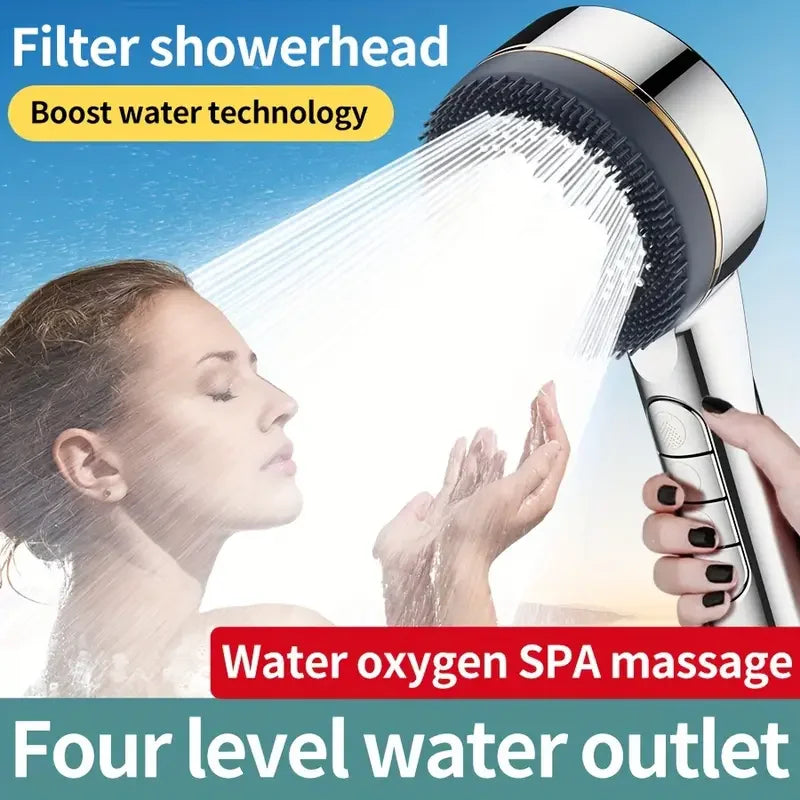 Four-speed Adjustment Shower Booster Shower Head Bathroom Household Water Heater Bath Handheld Shower Head Bracket Set