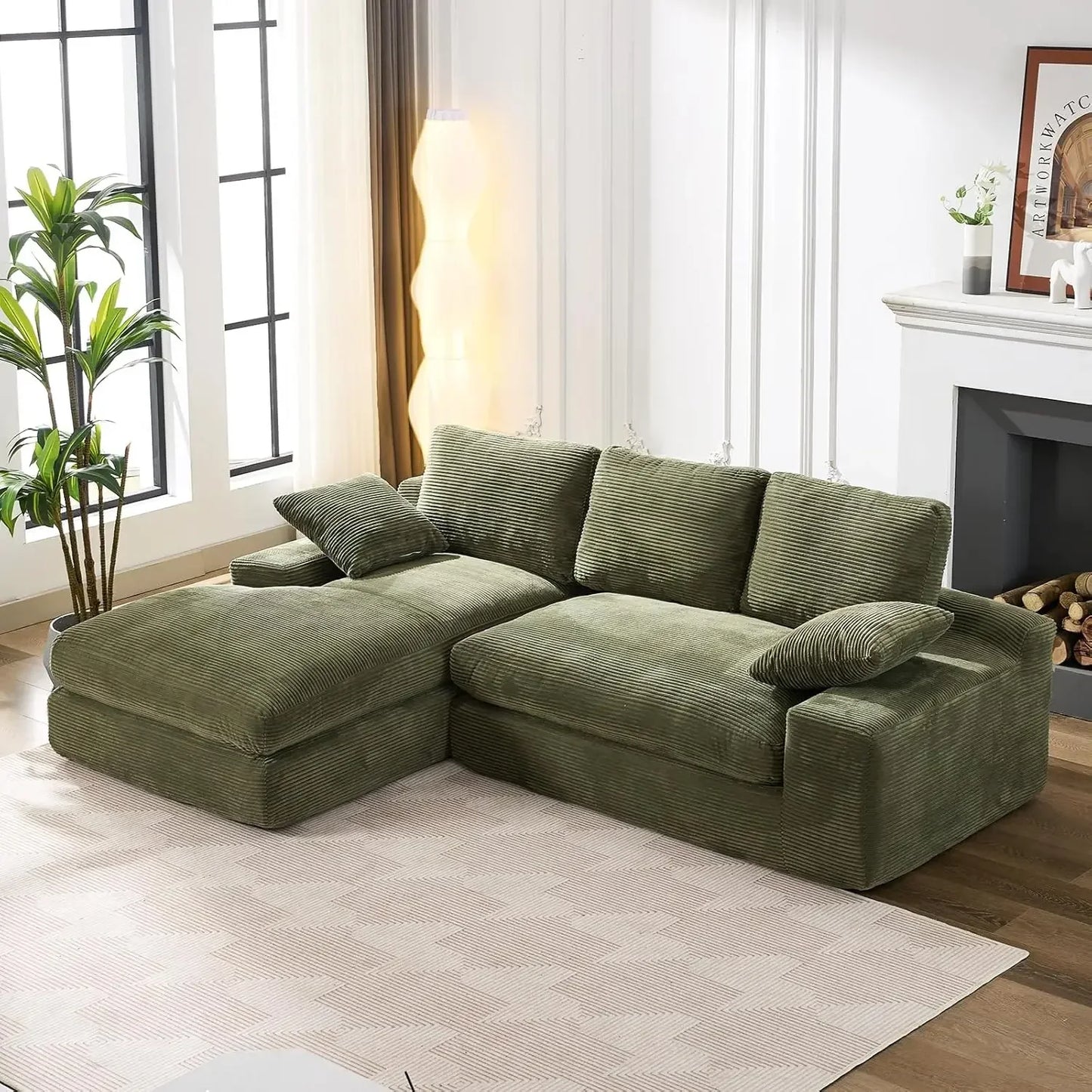Cloud Modular Sectional Couch 98.4' with Chaise L-Shaped Modern Deep Seat Corduroy Upholstered Sofa for Living Customized