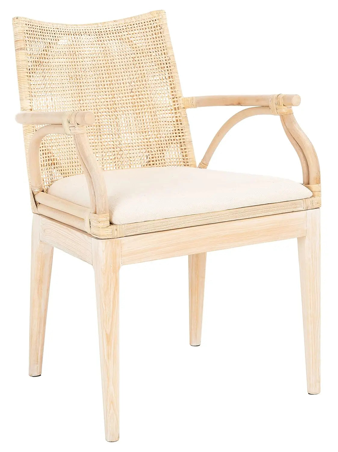 Home Collection - Gianni Brown & Black Solid Wood Rattan Arm Chair, Tropical Coastal Accent Seating for Living Room, Customized