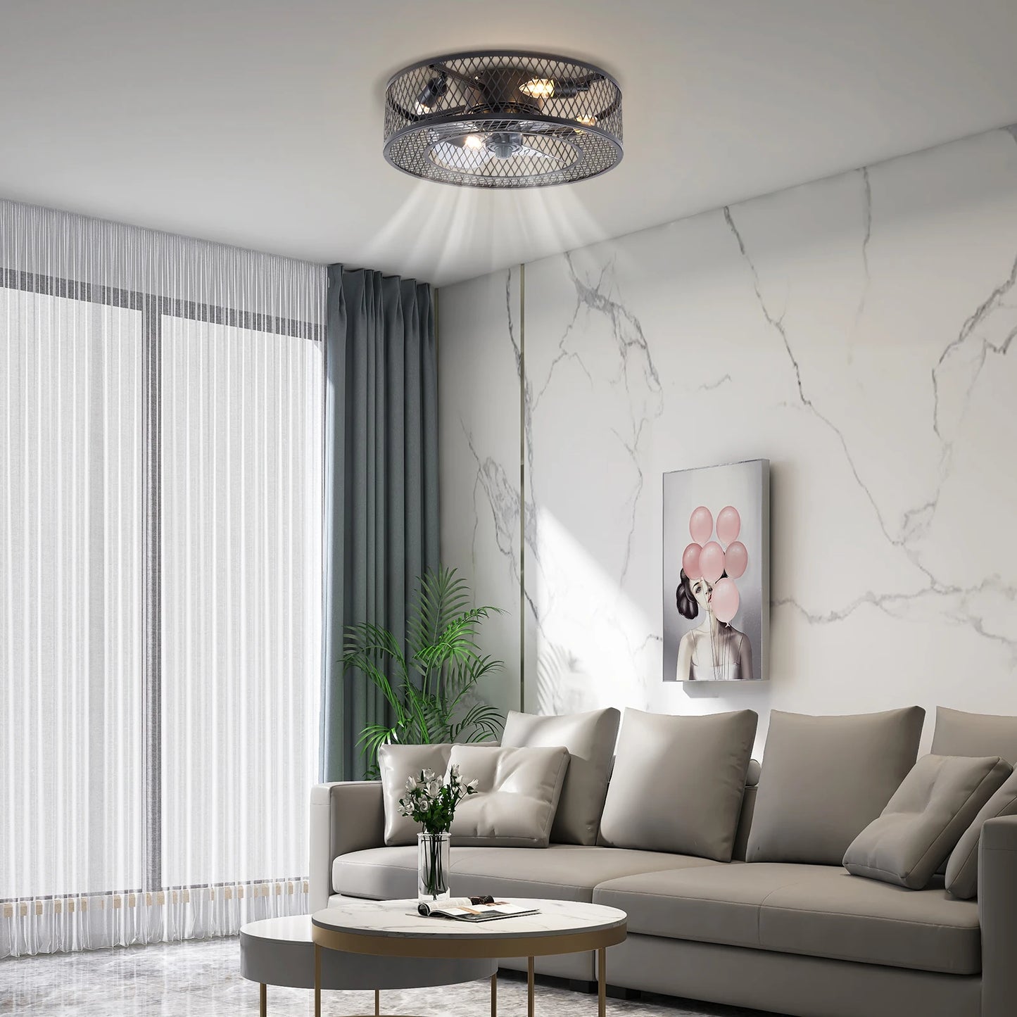 18 Inch Fan Pendant Light Black - Without Light Source E27 * 4 for Living Rooms, Restaurants, Bedrooms Foyers, Farmhouses, Bars