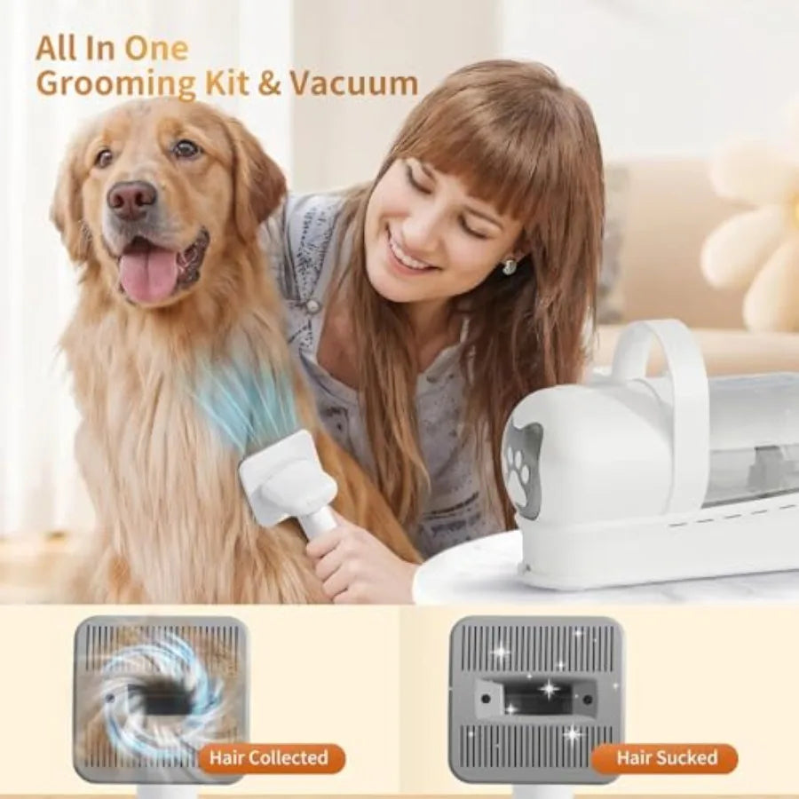 Dog Grooming Kit Pet Grooming Vacuum with Pet Clipper Nail Grinder 6-in-1 Grooming Tools for Dogs Cats Shedding Control Black