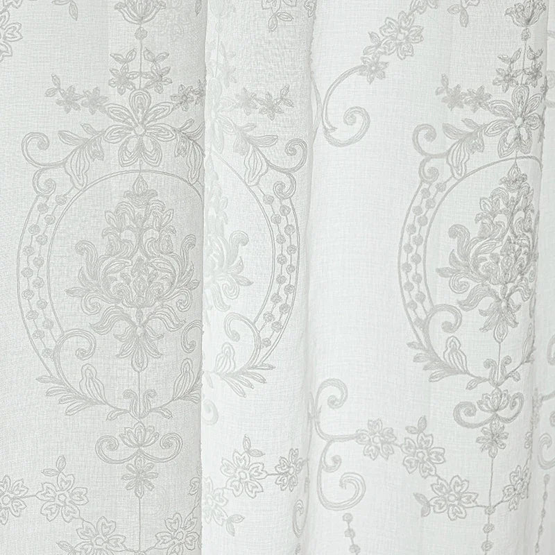 White Embroidered Tulle Curtains for Living Room Luxury European Sheer Curtain for Hall Rideaux Voilage Treatment Home Customize