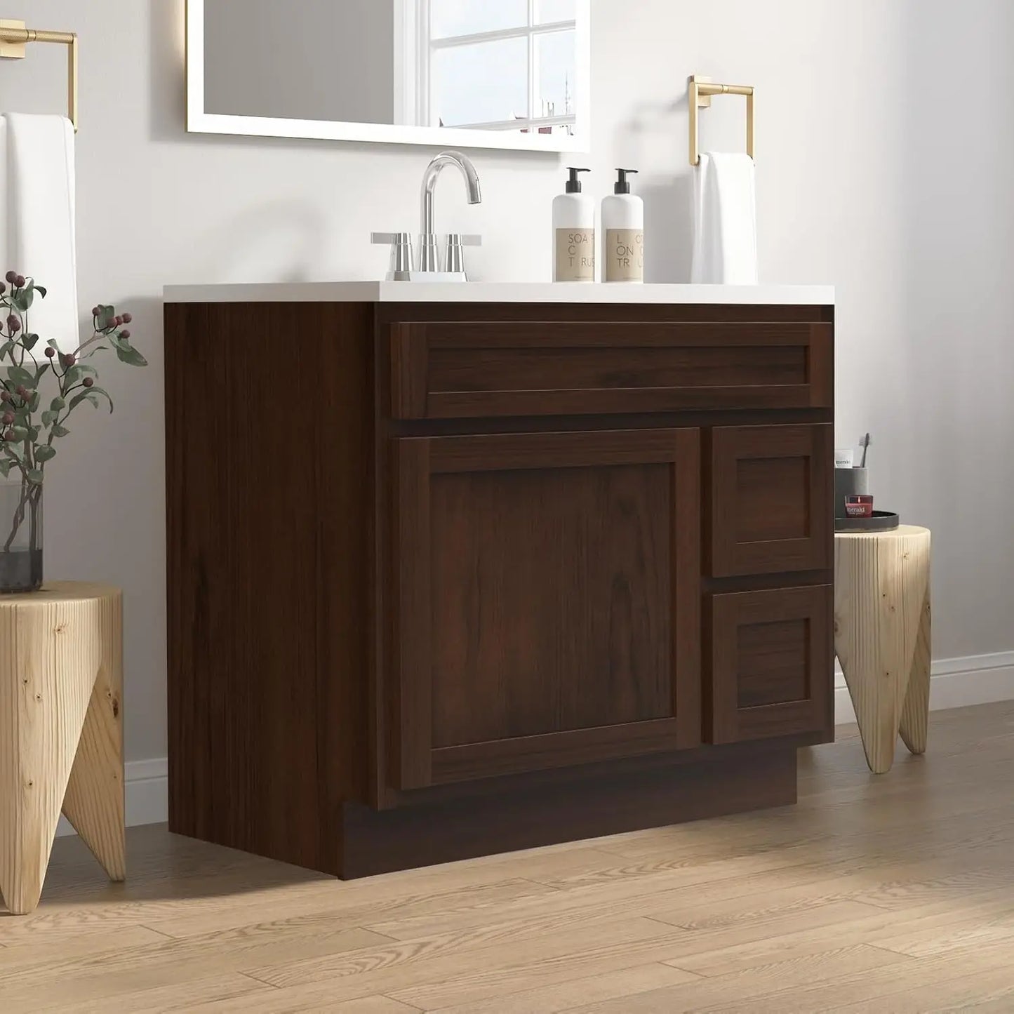 36 Inch Single Shutter Door Bathroom Vanity Base Cabinet with 2 Functioning Shaker Drawers, Strudy Floor Mount, Customized