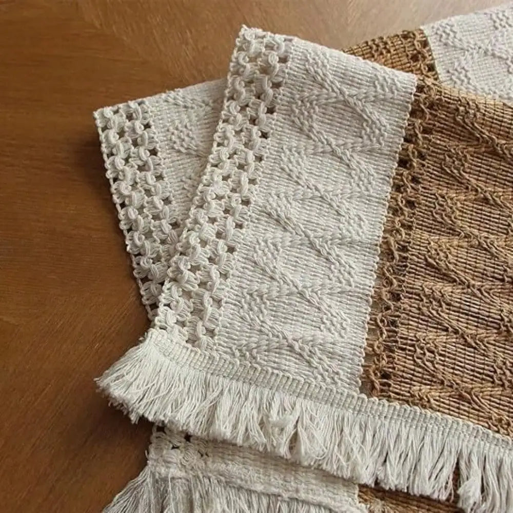 Boho Placemats Cotton Burlap and Kitchen Woven Thanksgiving Placemats with Tassels for Dining Table Centerpiece Home Decorations