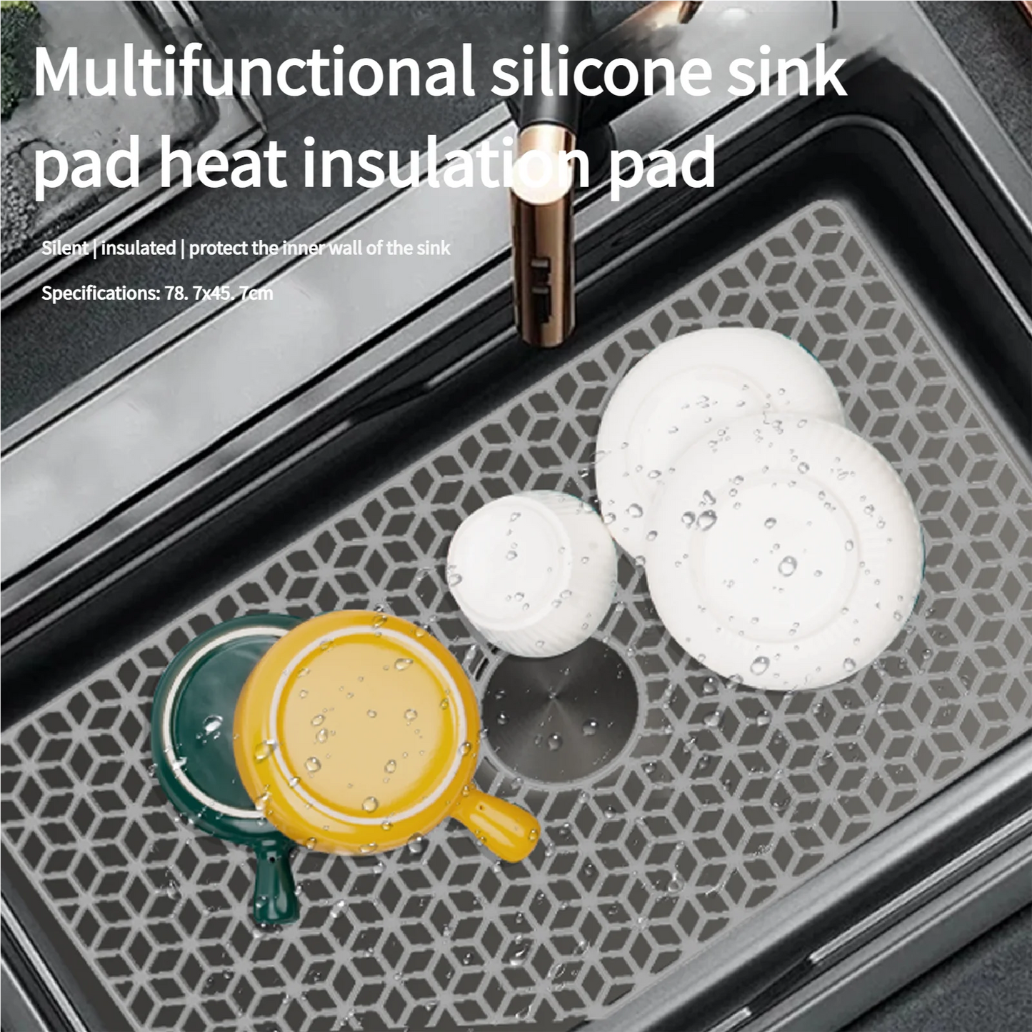78CM Silicone Sink Bottom Scratch-resistant Protective Pad, Hollowed-out Draining pad, Thickened Anti Slip Tableware Drying Mats