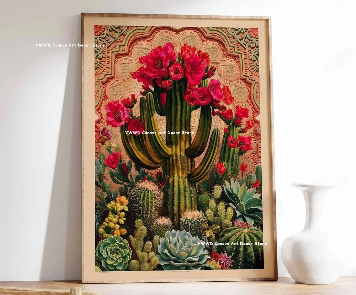 Bohemian Cactus Desert Canvas Poster Mexico Smallest Architectural Artwork Western Plant Wall Art Print for Modern Home Decor