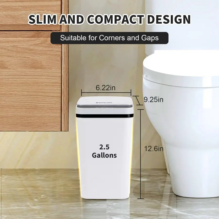 Pack Bathroom Trash Can with Lid, 2.5 Gallon Small Slim Trashcan, Automatic Trash Can Touchless, Motion Sensor Waterproof Plasti