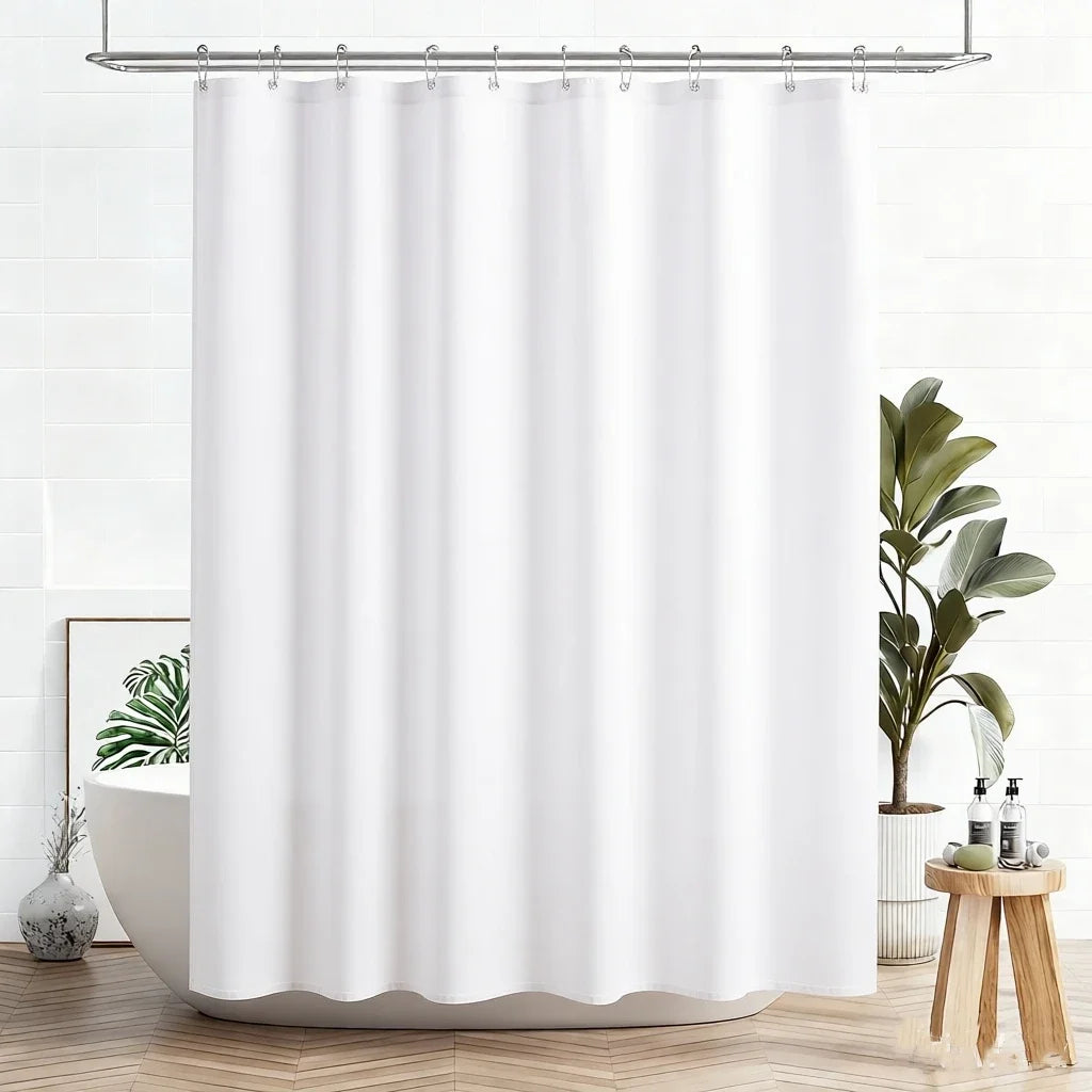 1pc Waterproof Gray Polyester Shower Curtain with Metal Grommets, 180*180cm Durable Fabric Bath Curtain for Bathroom Partitions