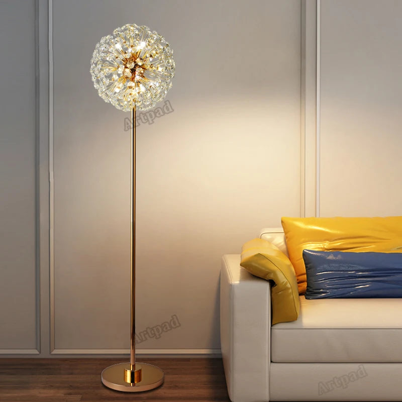 Nordic Floor Lamp LED Crystal Desk Lamp Living Room Bedroom Salon Indoor Lighting Sunshine Art Deco Luminous Stand Light