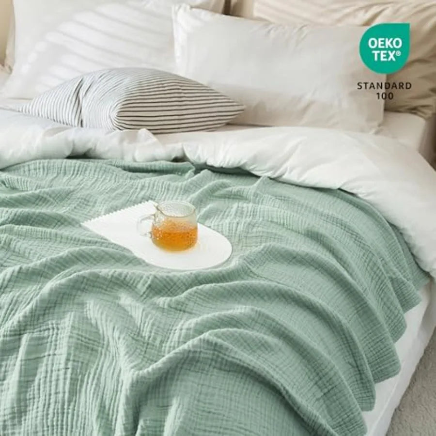 100% Cotton Muslin Blanket 108" X 90" Size 4-Layers Summer Gauze s for Bed Couch Soft Lightweight Breathable Linen Blankets Bed
