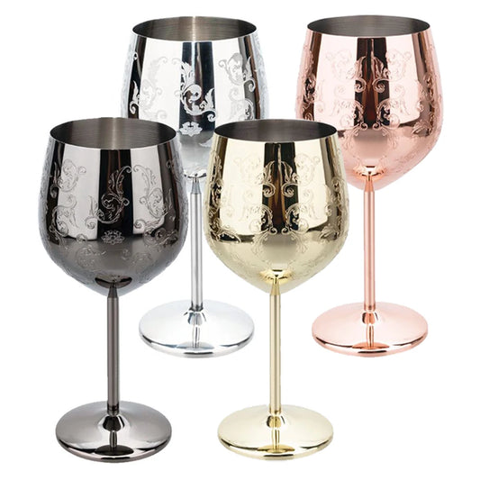 Grapevine Etching Red Wine Glass Goblet For Party Wedding Stainless Steel Wine Glass Goblet Good Cooling Effect Wine Lovers Gift