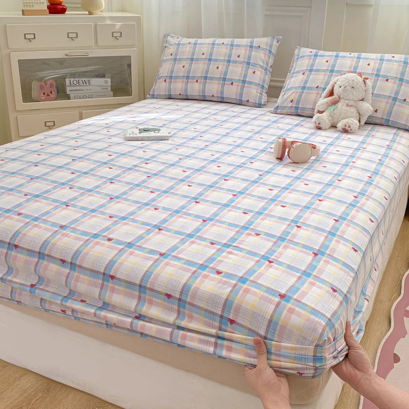 2025 New Bed Hat Print Cartoon Water Clouds Cotton Bedspread Student Mattress Cover Skin Friendly Full Wrap with Elastic Sheet