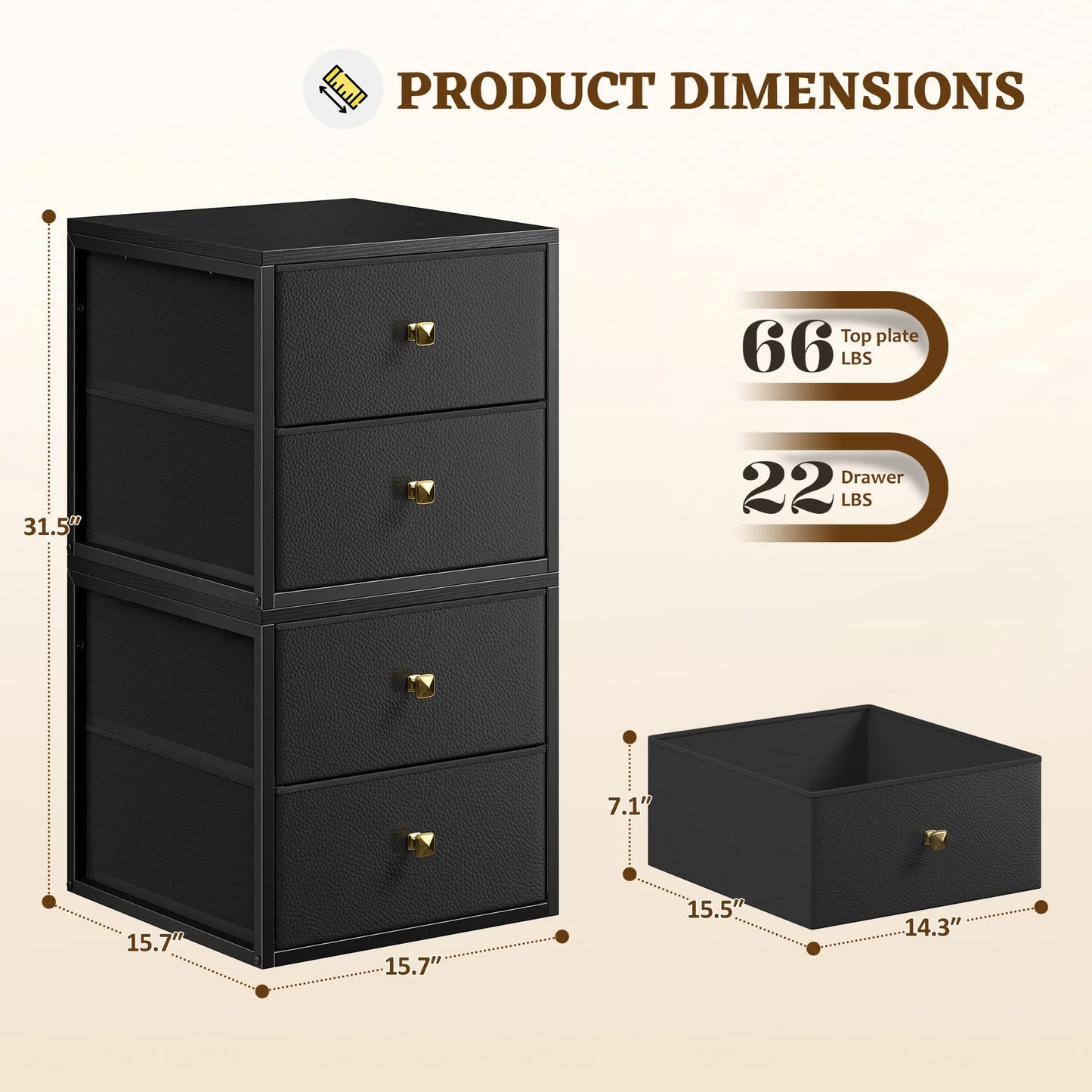 Freestanding 4-Drawer Stackable Storage – Fabric Drawers, Wood Top, Metal Frame – 22 LBS per Drawer – Ideal for Bedroom, Under-Bed, Closet, or Dorm