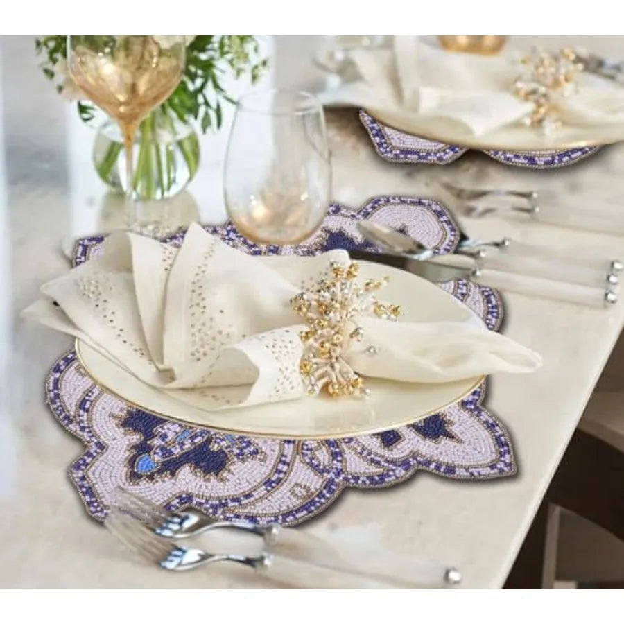 Round Placemats Set of 2-15 x 19 Inches Charger Plates Beaded Place Mats for Mothers Day Decorations Wedding Kitchen Home Decor