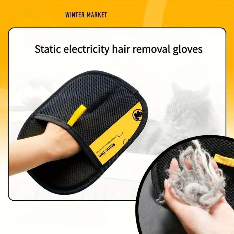 Upgrade Edition Large Pet Static Hair Removal Gloves - Black Polypropylene Cat Grooming Gloves with Yellow Accents
