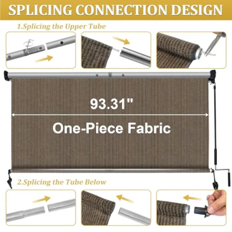 Outdoor Roller Shades with Splicing Design 8' W x 8' H CoePatio Roll Up Blinds Exterior Shade Clo Roll for Porch Gbo Pergola Balcony