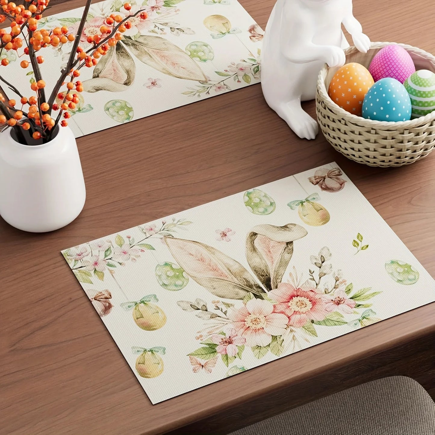 4/6pcs Set Easter Watercolor Rabbit Ears Colorful Egg Flower Butterfly Spring Placemats Suitable for Home Kitchen Party Indoor a