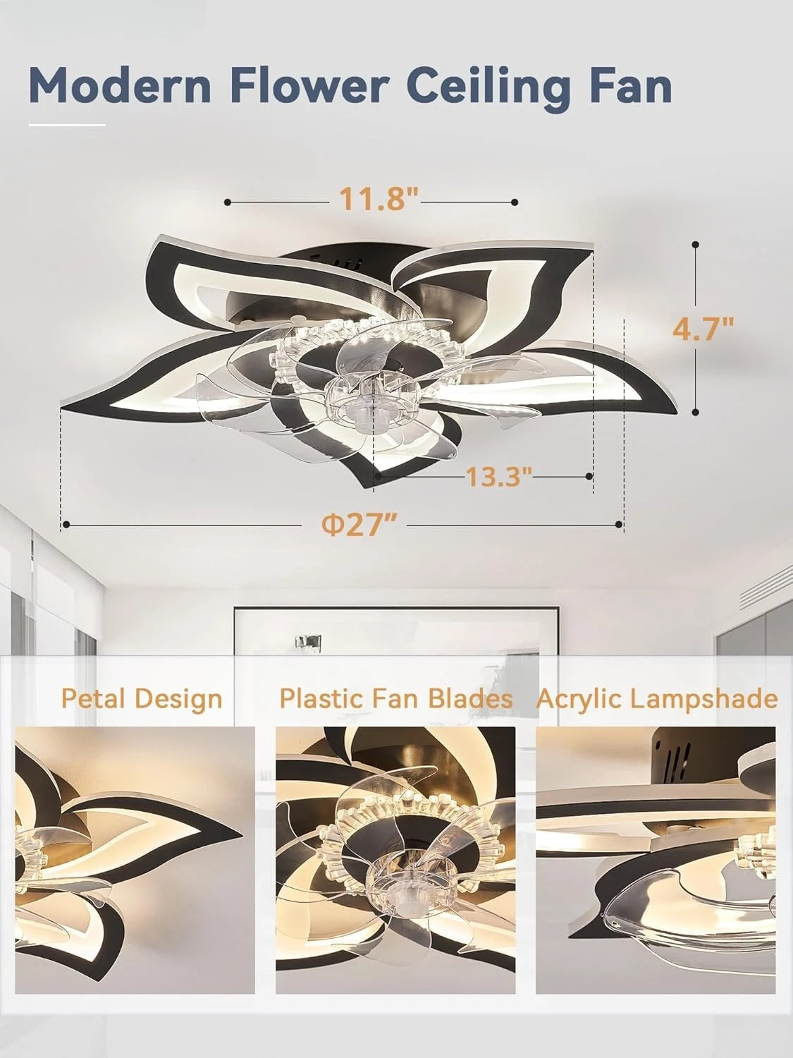 Modern LED Dimmable Ceiling Fan with Lights, Quiet 5-Blade Design, Remote Control, Ideal for Living Room, Bedroom, Dining Room