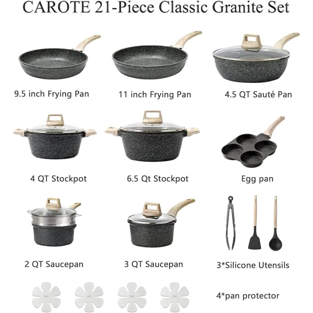 US Shipping 21 Pcs Nonstick Pots and Pans Set Black Granite Cookware Induction Kitchen Cooking Set with Frying Pans Saucepans