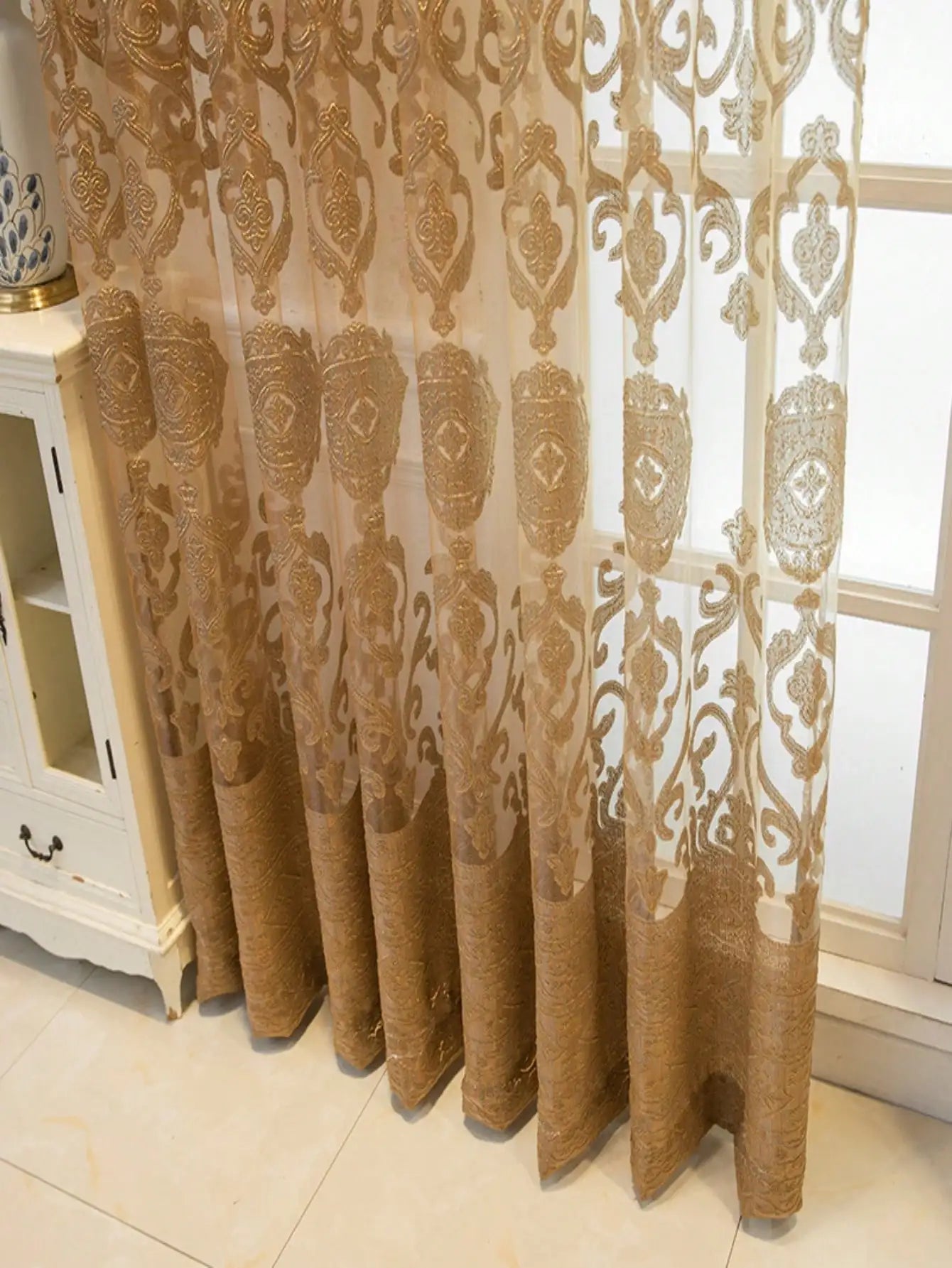 1pc High End luxury European embroidered window curtains, living room bedrooms, balconies, palace gold shading