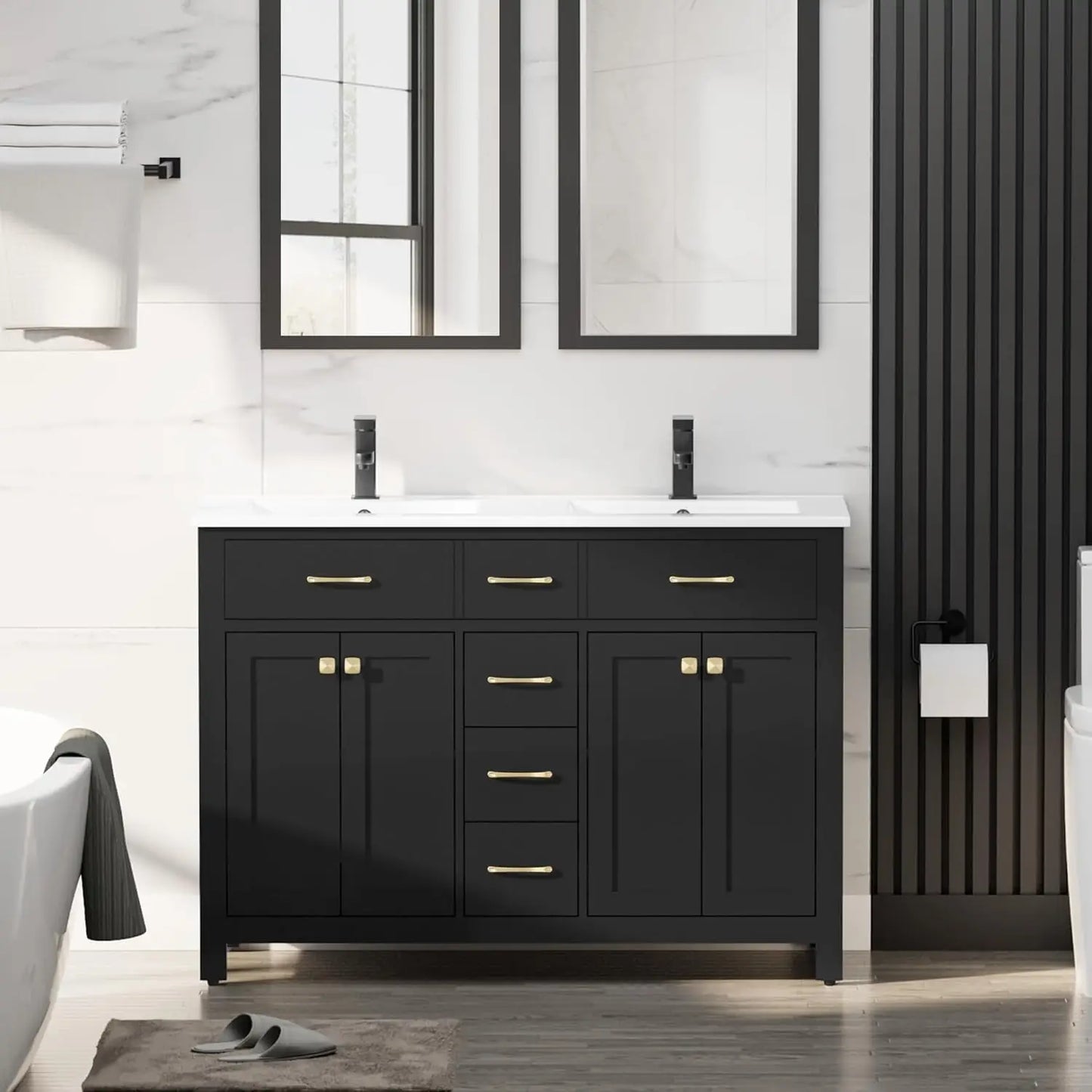 48" Modern Bathroom Vanity and Sink, Painted Bathroom Storage Cabinet with Double Sink, Four Doors and Three, Customized